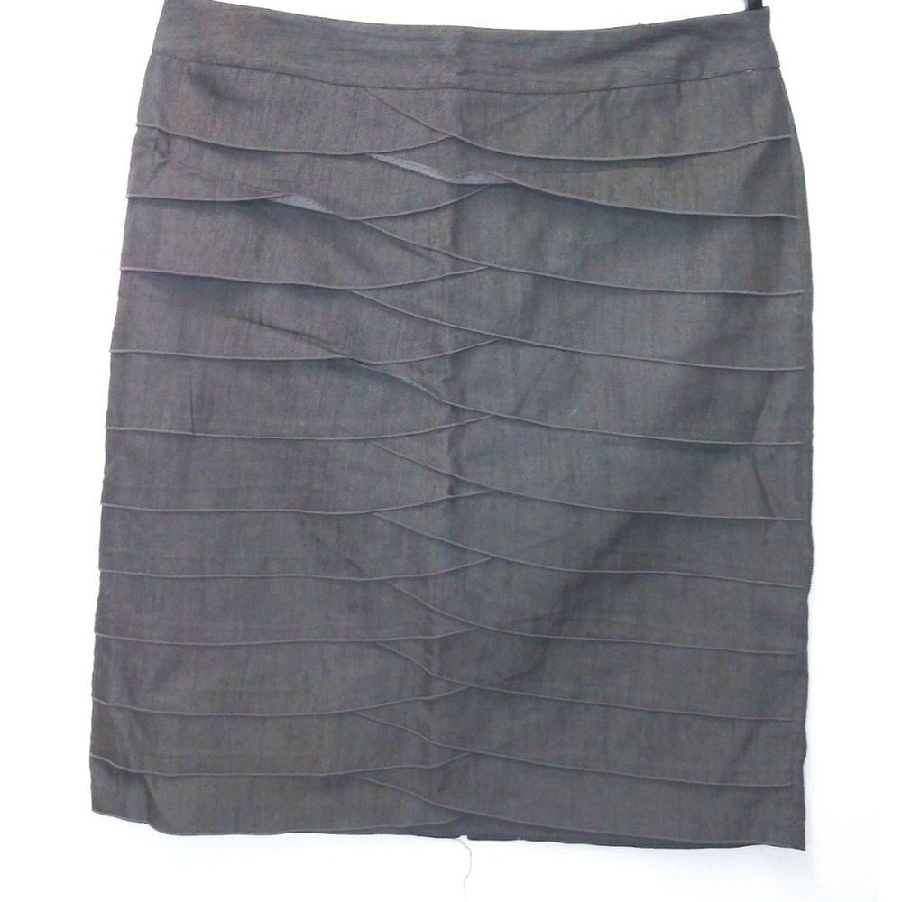 Larry Levine Pencil Skirt ruffled Sz 12 Straight Career Office Gray STRETCH zip